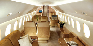 Falcon 7X long range jet interior